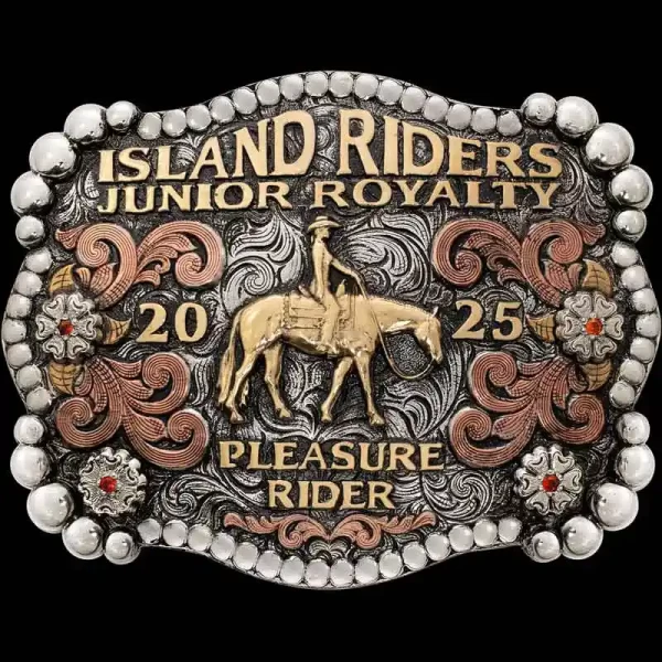 The West Bottoms Custom Belt Buckle features a german silver base with black antique finish and a beautiful beads frames. Customize this design now!